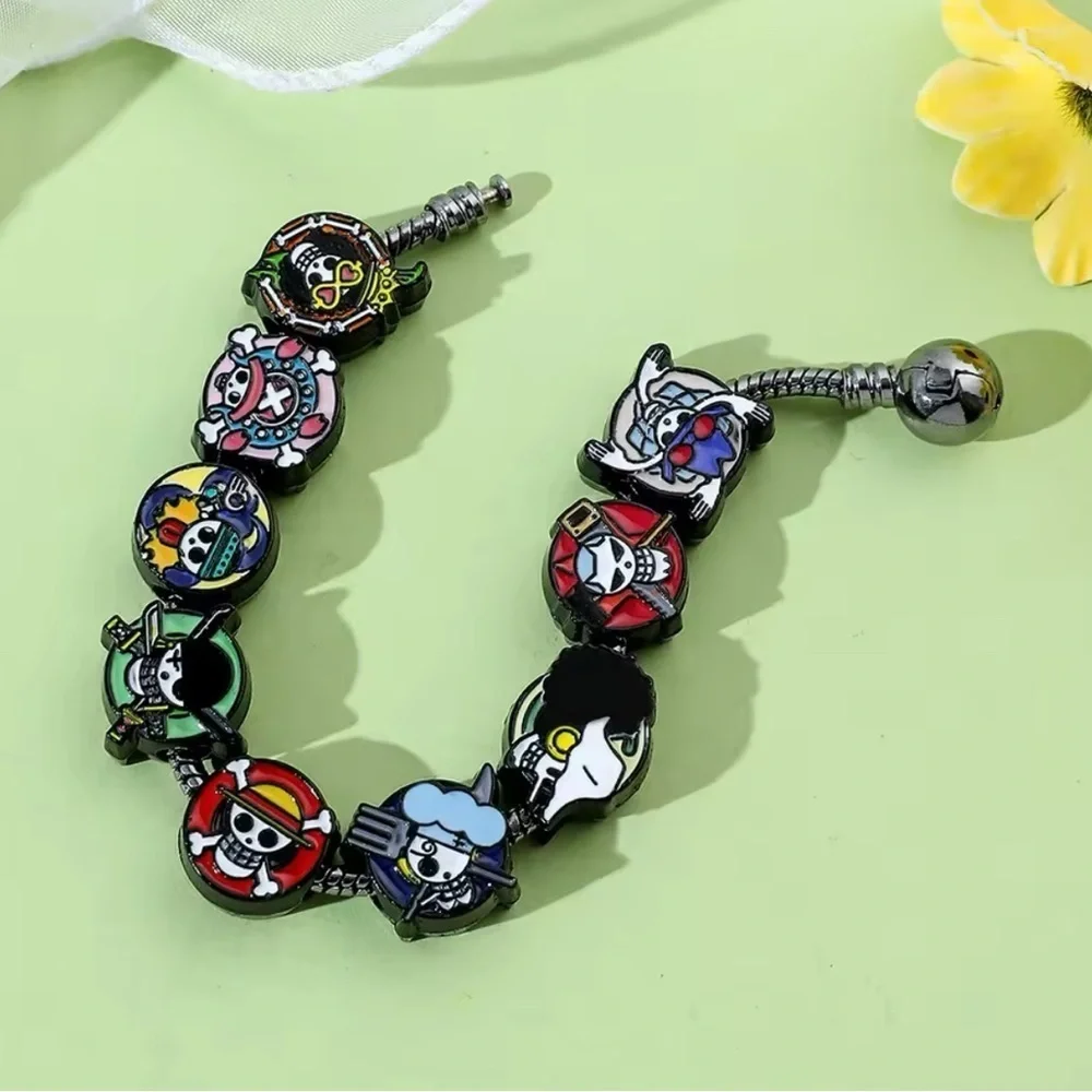 One Piece Anime Black Rhodium Gold Plated Loaded Enameled Charm Bracelet Design